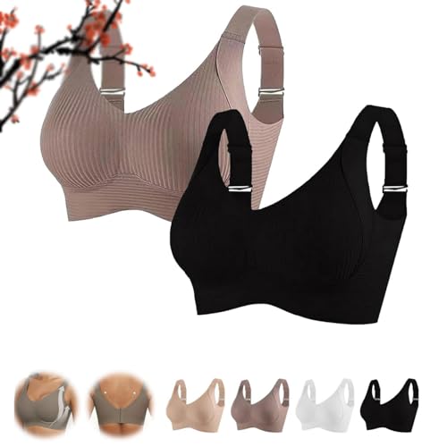Floralshe Brasier, reggiseno da donna, tinta unita, quattro file regolabili, senza fili, reggiseno Floralshe, copertura completa senza cuciture morbido, 2PCS-C., M