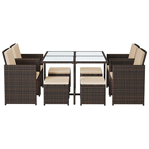 SONGMICS Gartenmöbel-Set Polyrattan Lounge, Esszimmermöbel, Esstisch und...