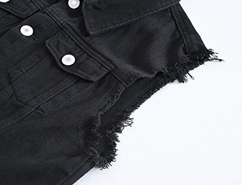 Image of Men's Sleeveless Ripped Denim Vest Casual Slim Fit Button Down Jeans Vests Jacket