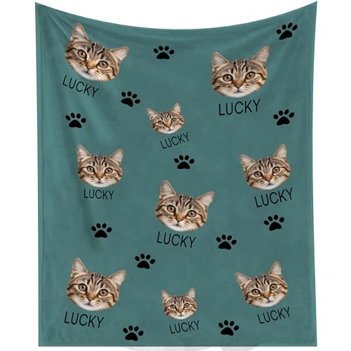 Magimagine Custom Picture Blanket with Name & Cats Dogs Pet Face - Personalized Pet Face All Over Christmas Blanket Gifts