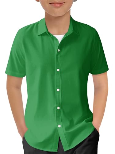 Image of Haloumoning Boys Short Sleeve Dress Shirts Button Down Formal Uniform Shirt