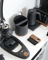 Normcore Espresso-Klopfbox, robuste Klopfbox für Kaffeesatz, abnehmbare Stange und rutschfester Boden aus Walnuss, stoßdämpfend, langlebig, Edelstahl, Schwarz – Ansicht 3