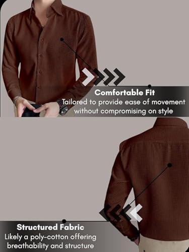 Image of Leriya Fashion Men's Formal Button Down Shirt - Slim Fit Shirt's for Men | Textured Long Sleeve Polycotton| Business & Meeting Ready (Available in Plus Size)