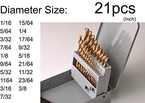 Drillforce, Cobalt Drill Bit Set 1/16"-1/2", Hss M35 Twist Metal Drill Bits Set (1/16"~3/8"(Metal Box) #TOP1