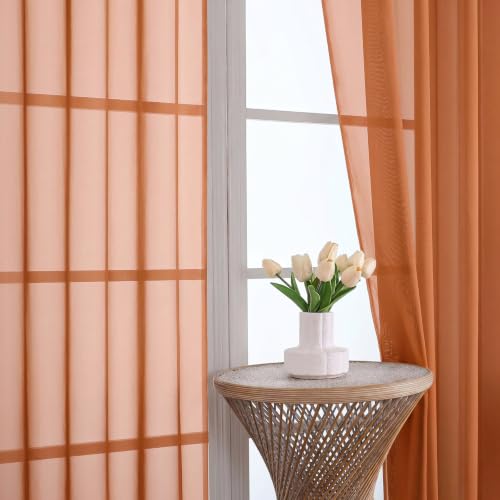 Image of Orange Bedroom Curtains 2 Panel Sets 96 Inch Length, 59 Inch Extra Wide Light Filtering Voile Drapes Light Airy Window Drapes for Patio Door Living Room Bedroom Dining, 59Wx96L Inches