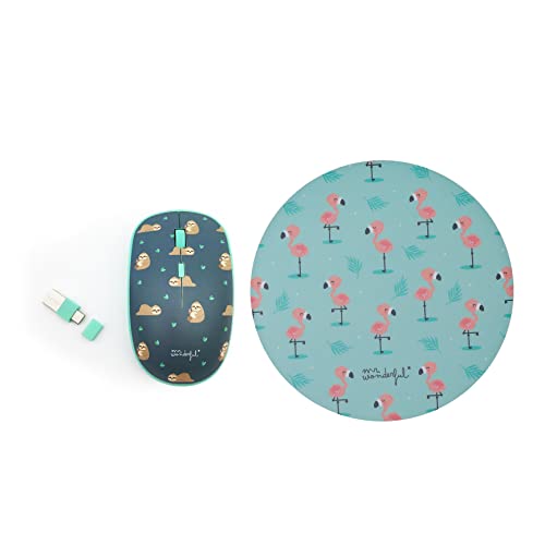 WONDEE Alfombrilla De Ratón Forma Flamencos + Ratón Inalámbrico Dongle USB+USB-C Oso P