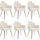 BESTANO Cream Velvet Modern Dining Chairs Set 6, Upholstered Accent Chairs Comfy Side Chairs, Vanity