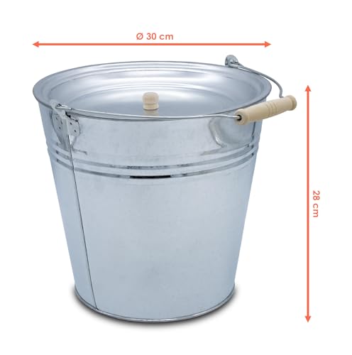 Foto von Deko Zinkeimer Silber mit Holzgriff und Deckel - 12L