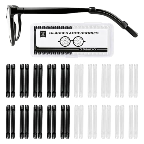 Image of YR Soft Silicone Eyeglasses Temple Tips Sleeve Retainer, Anti-Slip Elastic Comfort Eyeglass Ear Grippers for Eyeglasses Sunglasses Reading Glasses Eyewear, 10 Pairs Clear & 10 Pairs Black