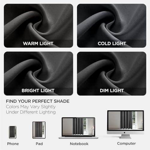 Image of Joydeco Blackout Curtains for Bedroom 66 x 90 Inch, Eyelet Thermal Insulated Energy-saving Drapes for Room Darkening Light Filtering, Long Window Treatments 90 Inch Drop, 2 Panels - Dark Grey