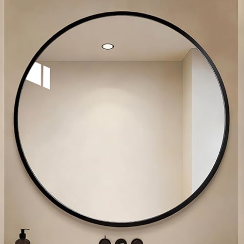 Specchio da parete HD con cornice nera, 50 cm, elegante decorazione per bagno, soggiorno, camera da letto, in vetro temperato, elegante decorazione da parete, design moderno