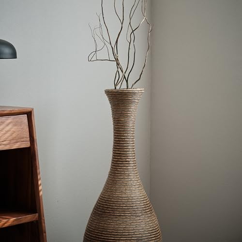 Image of Large Hand-Woven Bamboo Floor Vase, Tall Home Decor Floor Vase for Fake Flower Dried, Flower Holder for Living Room, Bedroom, Dining Room, Entryway, Hallway