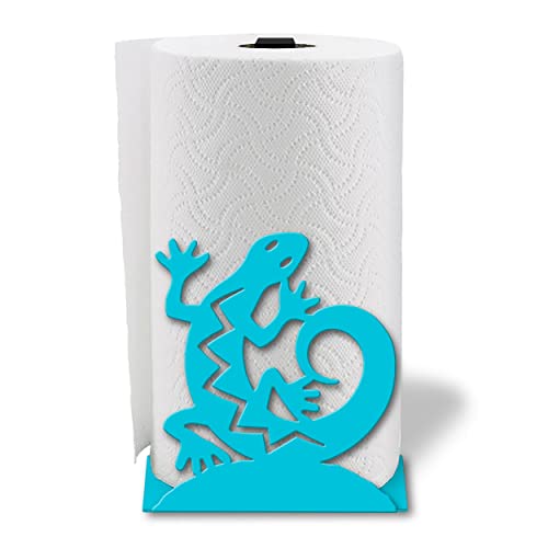 Southwestern Theme Gecko Design Metal Paper Towel Holder in Satin Seaside