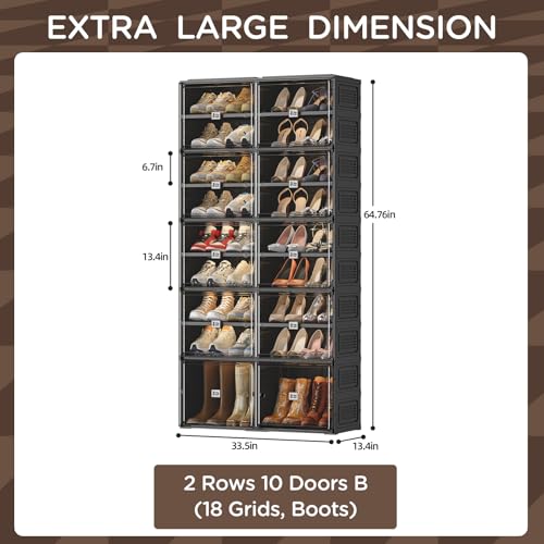 Image of Vipbox Shoe Rack Organizer Cabinet for Closet Entryway,Clear Shoe Storage Boxes Stackable Sneaker Storage with Door Easy Assembly Black Shoe Cabinet with Lids Large 9 Tiers 36 Pairs