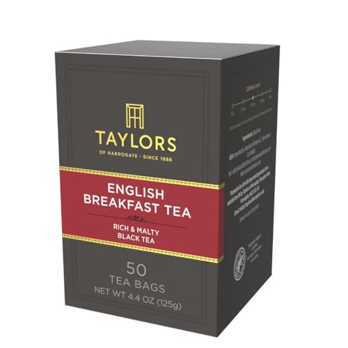 Image of Taylors of Harrogate English Breakfast, Black Tea, Pillow Tea Bags, 50 Count (Pack of 1), Rich, Bright & Malty, Caffeinated, Enjoy Hot or Iced, 50 Teabags