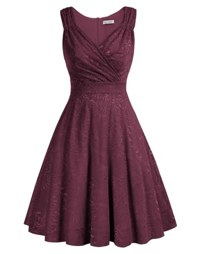 Image of GRACE KARIN Women Prom Party Dress for Summer 50s Retro V-Neck Sleeveless Festival Ball Gowns Wedding Dress Lace Dark Red L