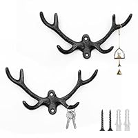 HERNGEE 2 Pack Cast Iron Antler Hooks – Rustic Black Wall Hooks for Coats, Keys & Towels, Heavy-Duty Deer Antler Design for Home Décor