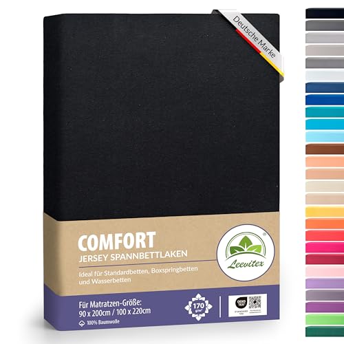 leevitex® Premium Spannbettlaken 90x200-100x220 cm - 40 cm Steg - auch für Boxspringbett & Wasserbett | 100% Mako-Jersey-Baumwolle | ÖKO-TEX |...