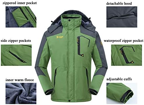 JINSHI Mens Mountain Waterproof Fleece Ski Jacket Windproof Rain Jacket