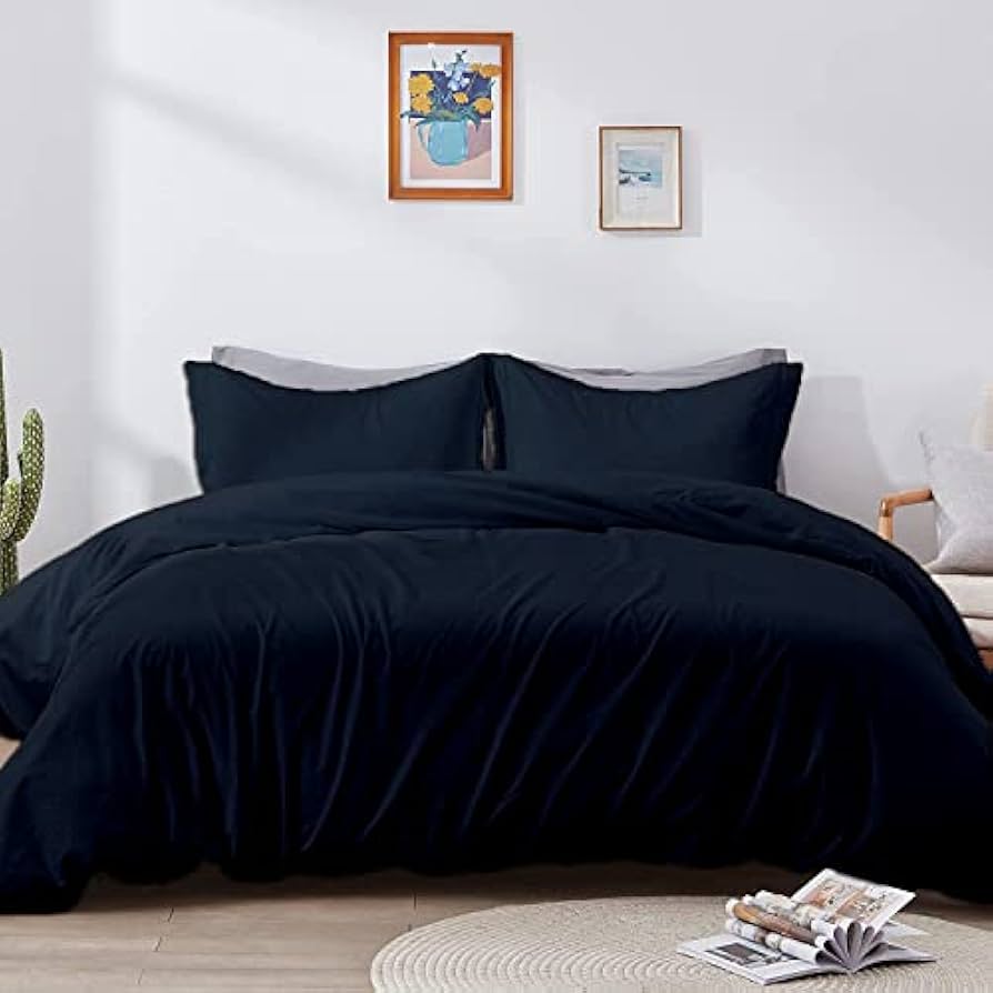 掛け布団カバー 3点セット 海外キングサイズ Navy(ネイビー・紺色系) Ⓣ Amazon.com: Bedsure Navy Duvet Cover King Size - 3 Pieces
