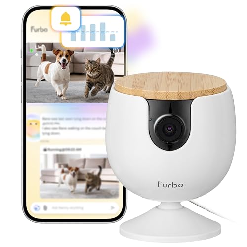 Furbo Mini Videocamera + Pacchetto Sicurezza Casa [PREMIUM CON ABBONAMENTO RICHIESTO] Con App, Visione Notturna a Colori, Audio a Due Vie, Avvisi Abbaio o Miagolio, per Cani o Gatti, per Interni