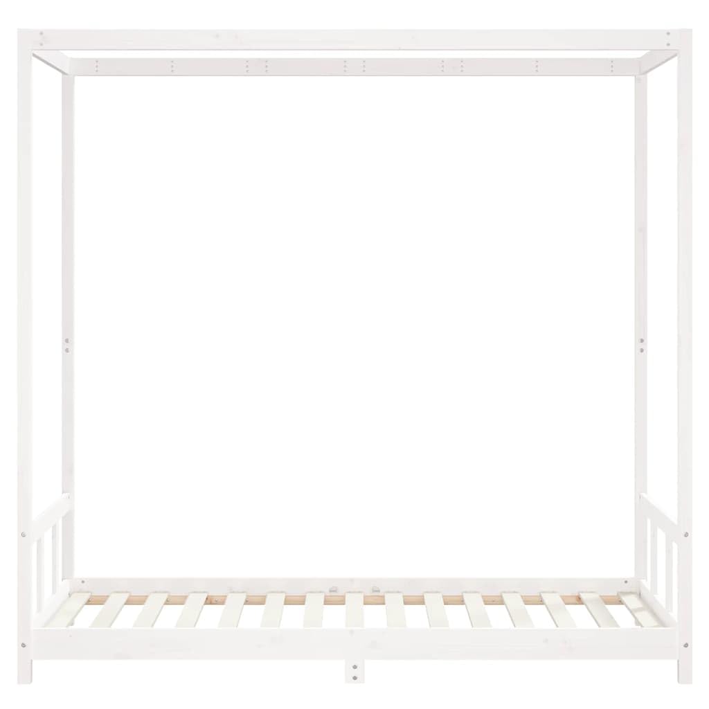 Łóżeczko dziecięce, białe, 90 x 190 cm, z litego drewna sosnowego, ze stabilnym stelażem, baldachimem i niskim wejściem, nadaje się do pokoju dziecięcego i sypialni, nowoczesny skandynawski