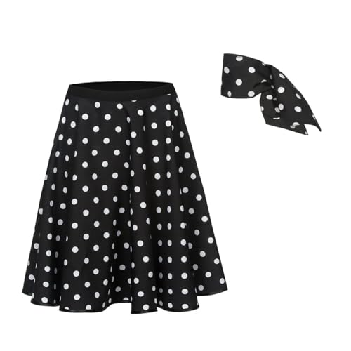 Kostümplanet Rock-n Roll Rock Kinder Mädchen Kostüm Gepunkteter Polka Dot Rock Knielang mit Haarband 50er Jahre Tellerrock Rockabilly Outfit...