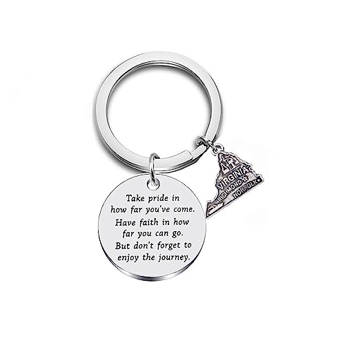 JJTZX Long Distance Gift Take Pride in How Far You Have Come Keychain USA Map Key Chain Graduates Gifts for Her (Virginia)