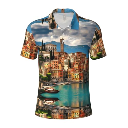 Beautiful Italy - Camisas polo de manga corta con estampado de Italia, transpirables, para el trabajo, actividades al aire última intervensión, uso casual, Negro -, S