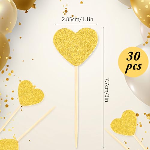Lusofie 585041_1_0DVXYSKA 30Pcs Heart Cupcake Toppers Sweet Love Theme Wedding Engagement Cupcake Toppers Gold Glitter Heart Birthday Valentine'S Day Party Decorations thumb #1