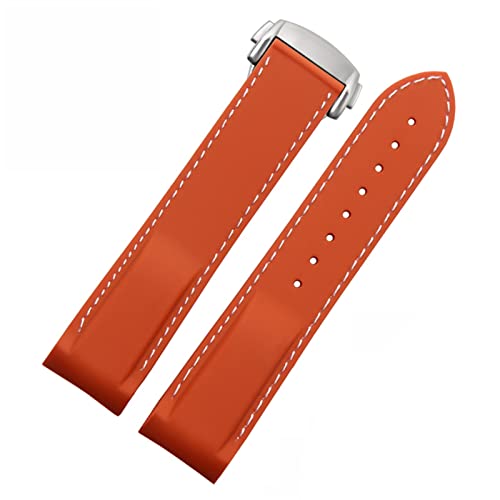 Bracelet montre silicone 22mm pour Omega Seamaster 007 étanche orange blanc argent