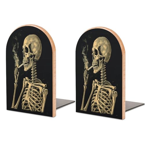 Serre-livres en bois de lot de 2 avec motif squelette brûlant - 2