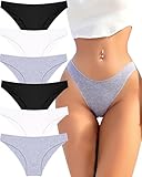 Picture of FINETOO 6 Pack Cotton Underwear for Women Cute Low Rise Bikini Panties High Cut Breathable Sexy Womens Cheeky S-XL