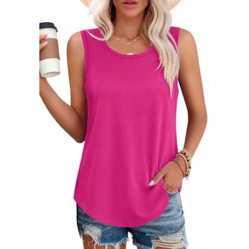elescat Womens Tank Tops Summer Sleeveless Loose Fit Casual Tunic Top Small Rose