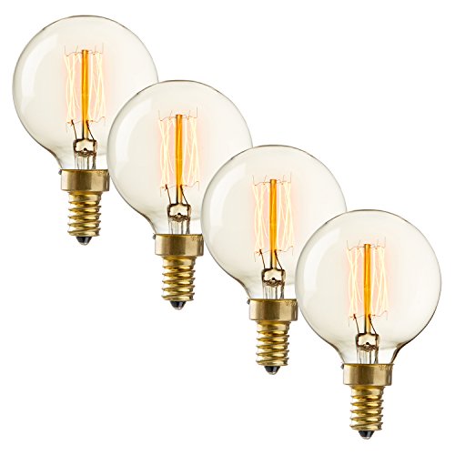 Brooklyn Bulb Co. Candelabra Edison Light Bulbs, Vintage Style, Mini Globe G16.5, Fully Dimmable, Warm White, 40W (E12), Squirrel Cage Filament, Atlantic Design - Set of 4