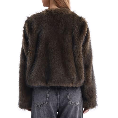 Amazhiyu Women's Faux Fur Long Sleeve Open-front Winter Cropped Coat with Pockets3