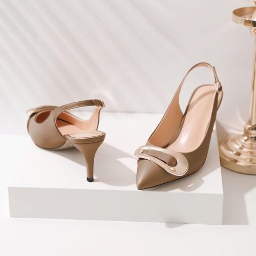 Esvowido Women's Kitten Heel Pointed Toe Slingback with Buckle Ankle Straps Sandals 2.5 Inch Elegant Comfort Fashion Shoes4