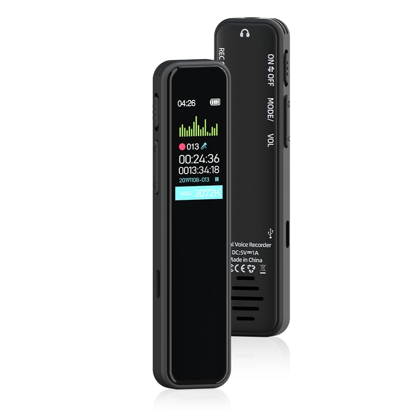Grabadora de Voz Espía, Memoria de 64 GB, Recargable por USB, con Control por Voz, con Reproductor MP3 Grabadora Voz, para Grabadora de Audio de Cursos, Reuniones y Entrevistas, Grabadora de Voz