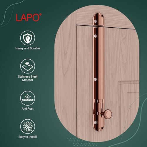 Image of LAPO 6 Pack Heavy Duty Stainless Steel Tower Bolt 8 Inch,Tower Bolt for Main Door and Bathroom, Kundi Latch for bedroom, Chitakni, Tower Bolt for Home,Offices Doors,Window (Rose Gold Finish,Pack of 6)
