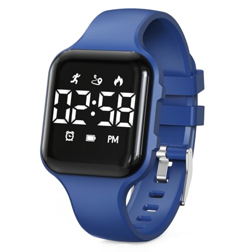 synwoo Kids LED Digital Watch, with Pedometer Step Counter, Waterproof, Sport Wristwatch, Calendar, Alarm Clock for Children Boys Girls Teens(Dark Blue)