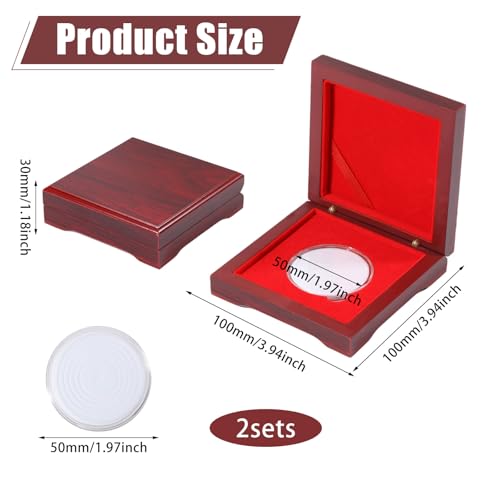Caja de Madera para Monedas 2 Pzs 50mm con Forro de Terciopelo miniatura 2