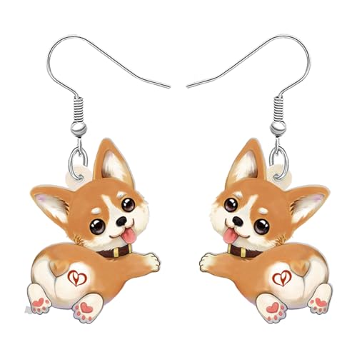 LONYOO Lindo Corgi Pendientes Perro Acrílico Colgante Mascotas Cachorro Joyería Corgi Regalos para Corgi Amantes Mujer Niña Decoración (Marrón)