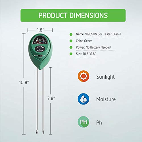 image for VIVOSUN Soil Tester, 3-in-1 Plant Moisture Meter Light and PH Tester f