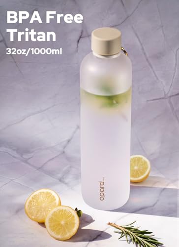 Image of Opard Slim Water Bottle 32oz, Dishwasher Safe Plastic Water Bottle BPA-Free, Leakproof Screw Top, Cream White, Reusable for Travel School Sport Gym Hiking