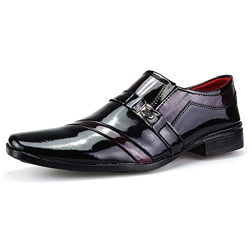 Sapato Social Neway Masculino Preto Vinho com Relógio