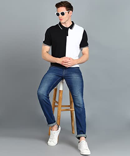 Image of Urbano Fashion Men's Colour-Block Slim Fit Half Sleeve Cotton Polo T-Shirt