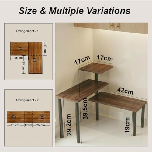 Image of Stylish Prime Wooden Rack for Kitchen Storage, Corner Shelf for Kitchen, Organizer Rack, 3 Tier Spice, Oil Stand, Tabletop Rack for Makeup, Office, Storage Multipurpose (Rustic Brown, 3 Tier)