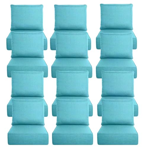 Image of Luxury 6 inch Thick Outdoor Cushion Set 12 - 24x24 Patio Furniture Cushions with 28D High-Density Foam, Water-Resistant & Fade-Resistant Fabric, Removable Covers for Patio Furniture Sofa Couch -Turquoise