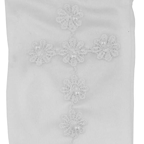 VILLAGE GIFT IMPORTERS White First Communion Gloves | Elegant Lace Cross Applique with Pearlesque Beads4