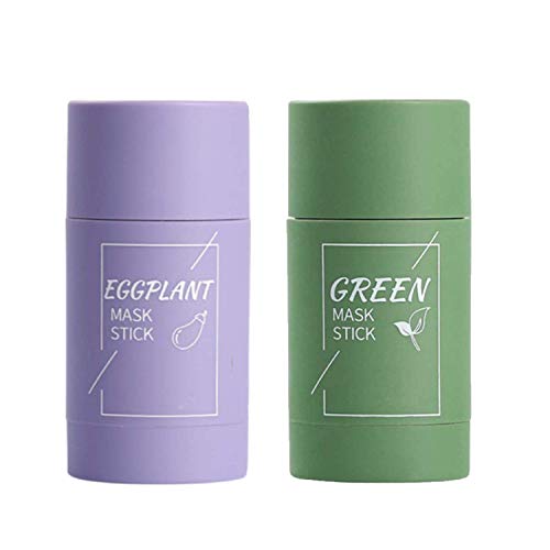 Green Tea/Eggplant Purifying Clay Stick Mask, Face Moisturizes Oil Control, Deep Clean Pore, Blackhead Remover Acne Deep Cleansing, Improves Skin for Women Men